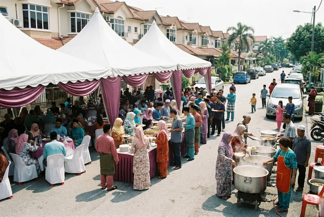 Kenduri di hadapan rumah teres di Shah Alam